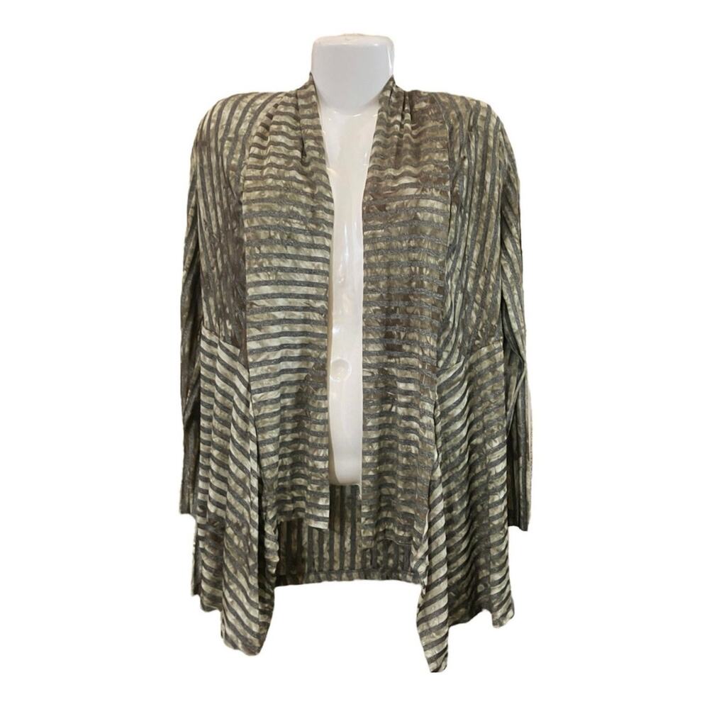 Caribe Women's Green Velour Mixed Fabric Open Waterfall Cardigan | Size S VTG